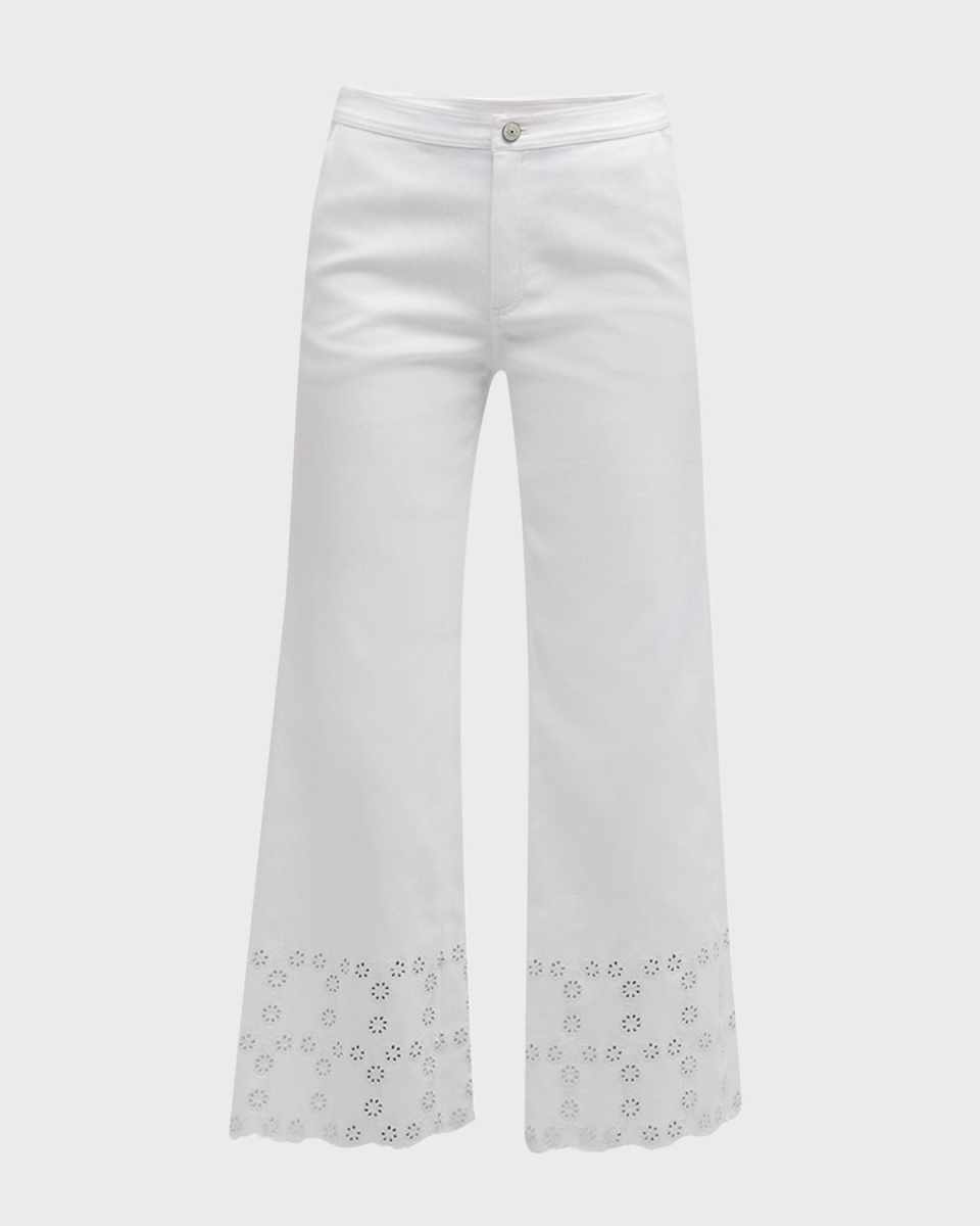 Amelia Floral Eyelet Straight-Leg Denim Pants